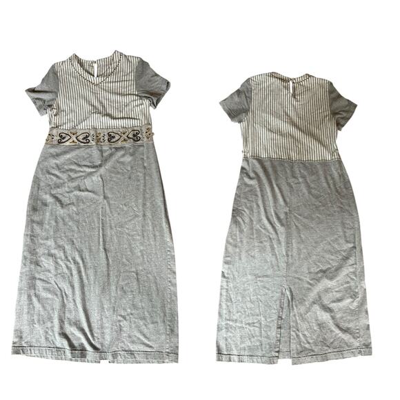 Vintage Gray Stripe Beaded Cotton Long Shirt Dress / Women’s Medium P - - Picture 3 of 4